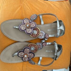 Miu Miu Pink and Silver Floral Sandals